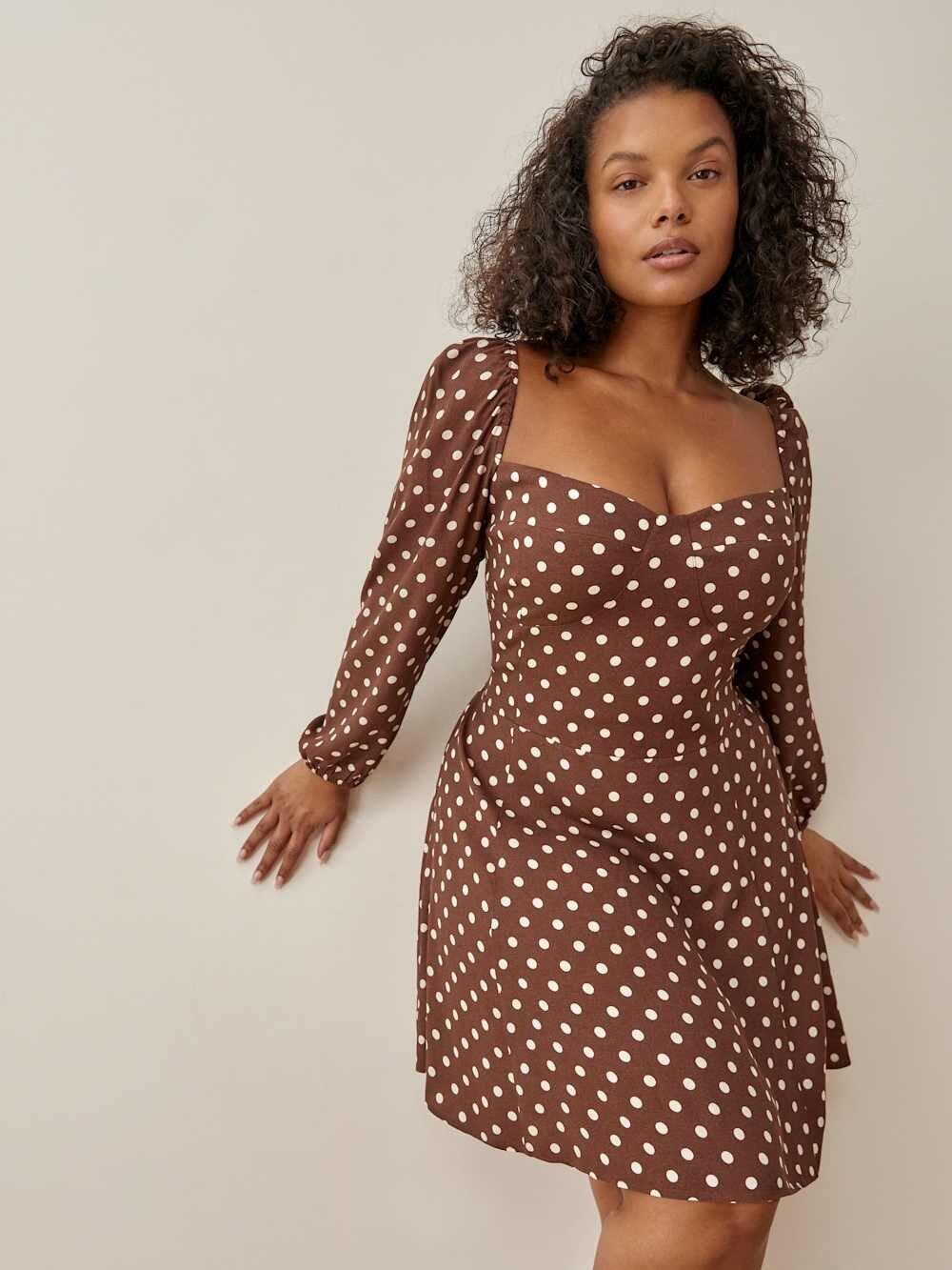 Reformation Brown Polka Dot Mini Dress